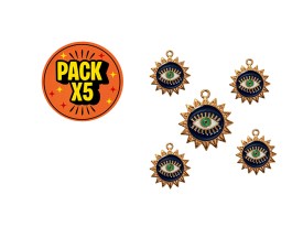 Dije Esmaltado Sol Dorado Ojo Turco Azul x 5 unidades